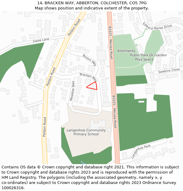 14, BRACKEN WAY, ABBERTON, COLCHESTER, CO5 7PG: Location map and indicative extent of plot