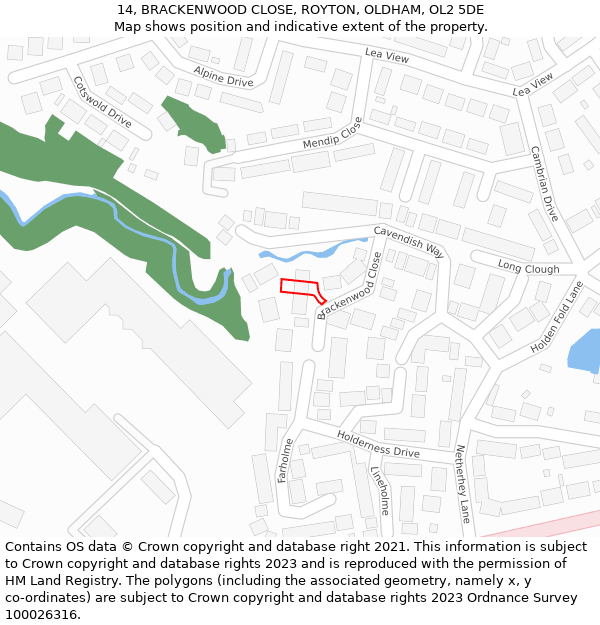 14, BRACKENWOOD CLOSE, ROYTON, OLDHAM, OL2 5DE: Location map and indicative extent of plot