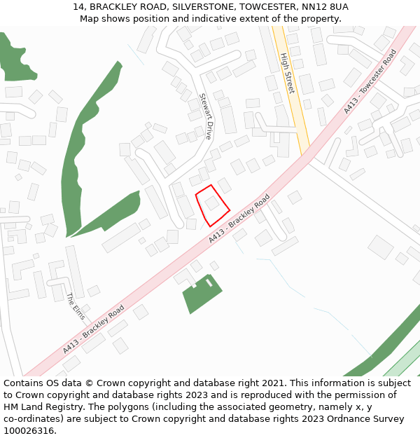 14, BRACKLEY ROAD, SILVERSTONE, TOWCESTER, NN12 8UA: Location map and indicative extent of plot