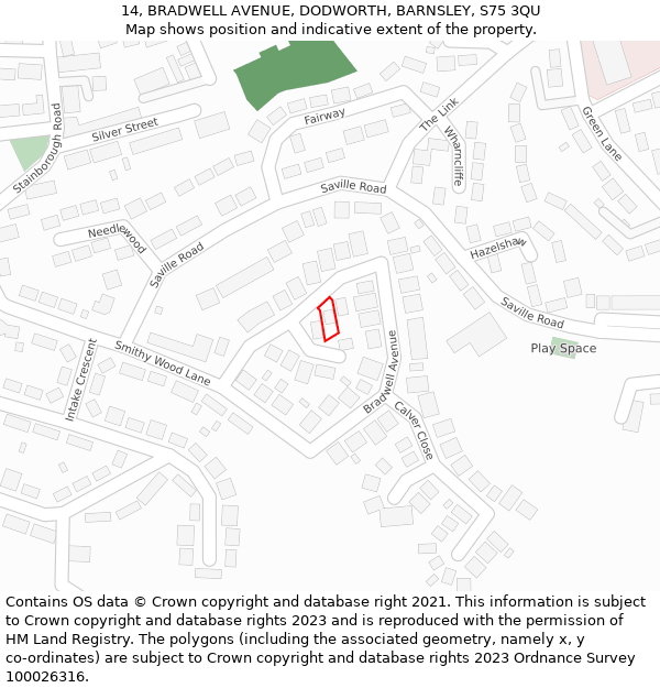 14, BRADWELL AVENUE, DODWORTH, BARNSLEY, S75 3QU: Location map and indicative extent of plot