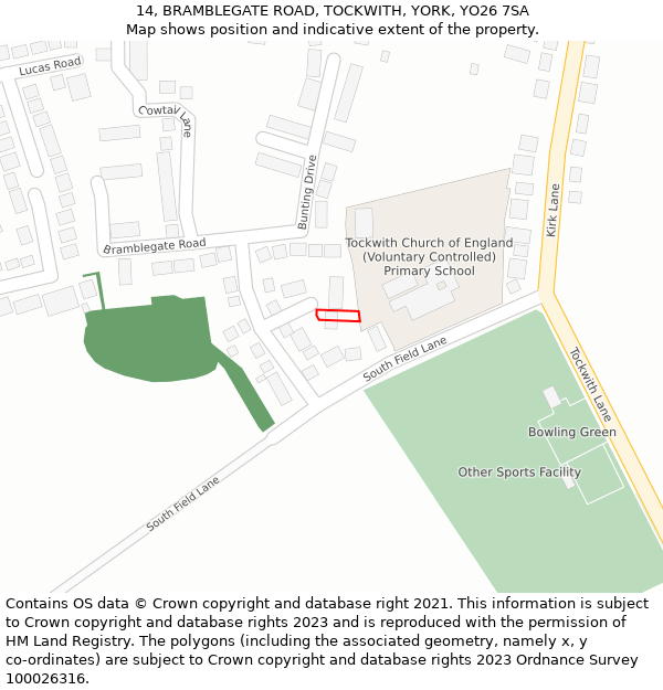 14, BRAMBLEGATE ROAD, TOCKWITH, YORK, YO26 7SA: Location map and indicative extent of plot