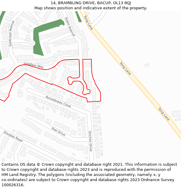 14, BRAMBLING DRIVE, BACUP, OL13 9QJ: Location map and indicative extent of plot