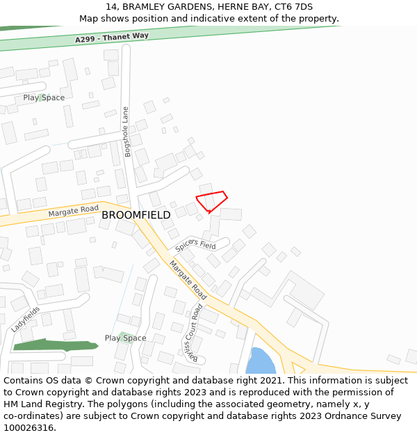 14, BRAMLEY GARDENS, HERNE BAY, CT6 7DS: Location map and indicative extent of plot