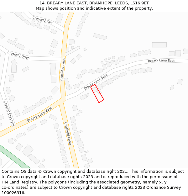 14, BREARY LANE EAST, BRAMHOPE, LEEDS, LS16 9ET: Location map and indicative extent of plot