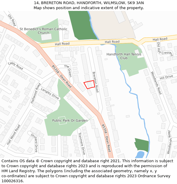 14, BRERETON ROAD, HANDFORTH, WILMSLOW, SK9 3AN: Location map and indicative extent of plot