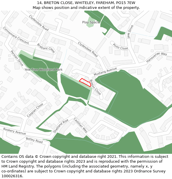 14, BRETON CLOSE, WHITELEY, FAREHAM, PO15 7EW: Location map and indicative extent of plot