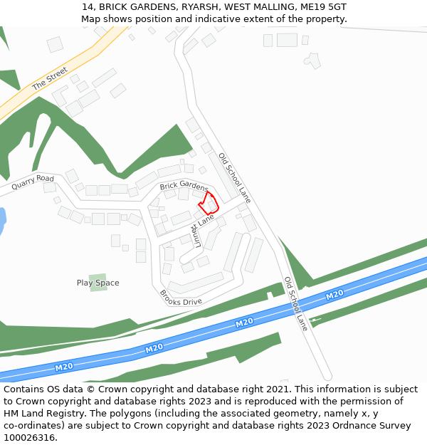 14, BRICK GARDENS, RYARSH, WEST MALLING, ME19 5GT: Location map and indicative extent of plot