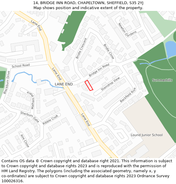 14, BRIDGE INN ROAD, CHAPELTOWN, SHEFFIELD, S35 2YJ: Location map and indicative extent of plot