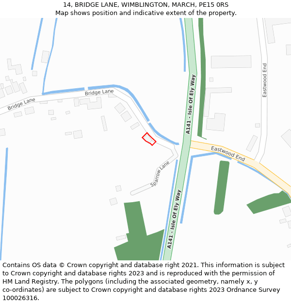 14, BRIDGE LANE, WIMBLINGTON, MARCH, PE15 0RS: Location map and indicative extent of plot