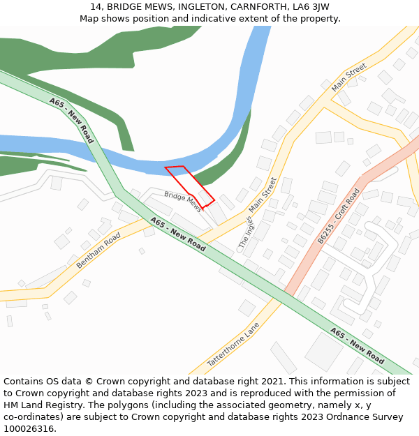 14, BRIDGE MEWS, INGLETON, CARNFORTH, LA6 3JW: Location map and indicative extent of plot