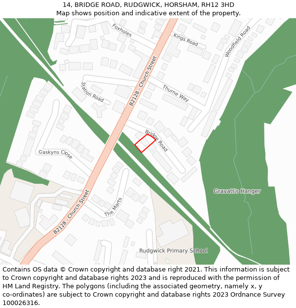 14, BRIDGE ROAD, RUDGWICK, HORSHAM, RH12 3HD: Location map and indicative extent of plot