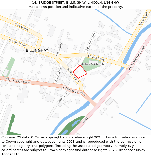 14, BRIDGE STREET, BILLINGHAY, LINCOLN, LN4 4HW: Location map and indicative extent of plot