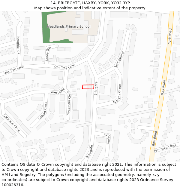 14, BRIERGATE, HAXBY, YORK, YO32 3YP: Location map and indicative extent of plot