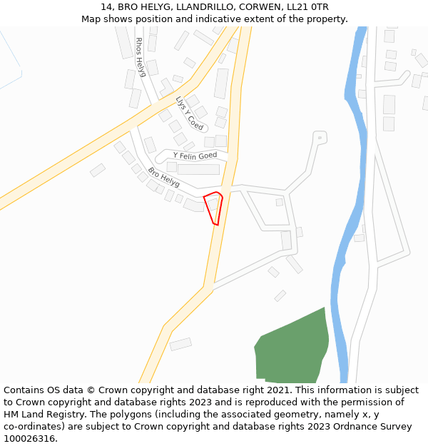 14, BRO HELYG, LLANDRILLO, CORWEN, LL21 0TR: Location map and indicative extent of plot