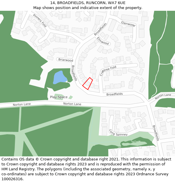 14, BROADFIELDS, RUNCORN, WA7 6UE: Location map and indicative extent of plot