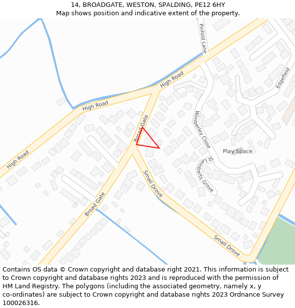 14, BROADGATE, WESTON, SPALDING, PE12 6HY: Location map and indicative extent of plot