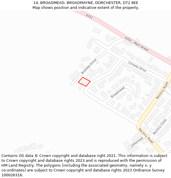 14, BROADMEAD, BROADMAYNE, DORCHESTER, DT2 8EE: Location map and indicative extent of plot