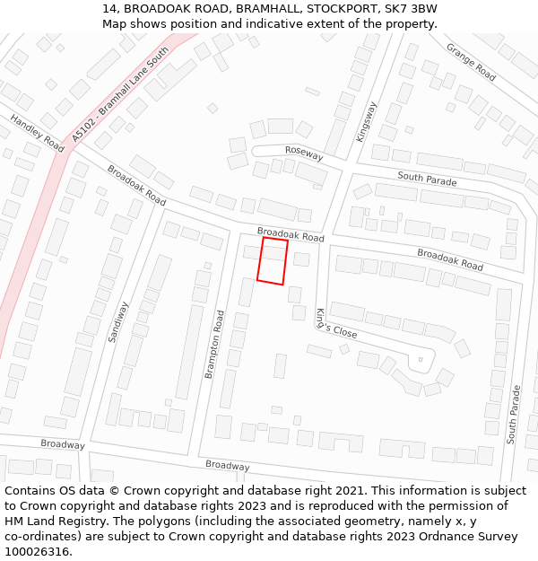 14, BROADOAK ROAD, BRAMHALL, STOCKPORT, SK7 3BW: Location map and indicative extent of plot