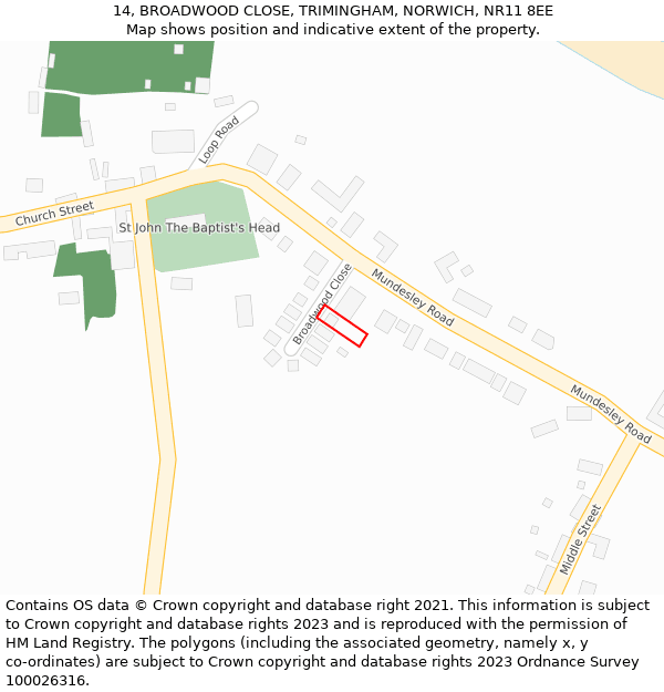 14, BROADWOOD CLOSE, TRIMINGHAM, NORWICH, NR11 8EE: Location map and indicative extent of plot