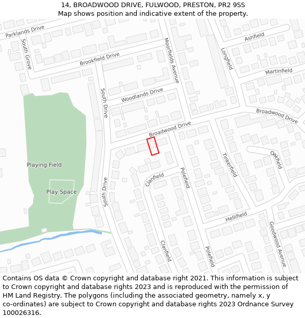 14, BROADWOOD DRIVE, FULWOOD, PRESTON, PR2 9SS: Location map and indicative extent of plot
