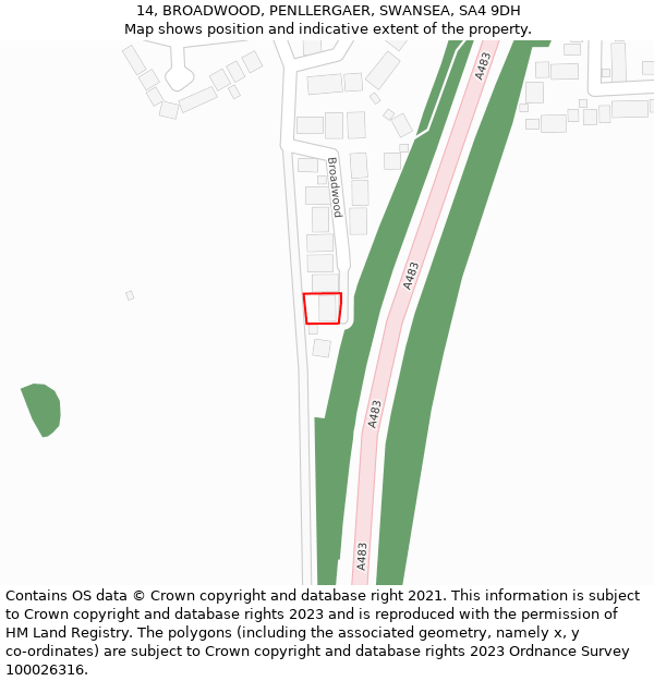 14, BROADWOOD, PENLLERGAER, SWANSEA, SA4 9DH: Location map and indicative extent of plot