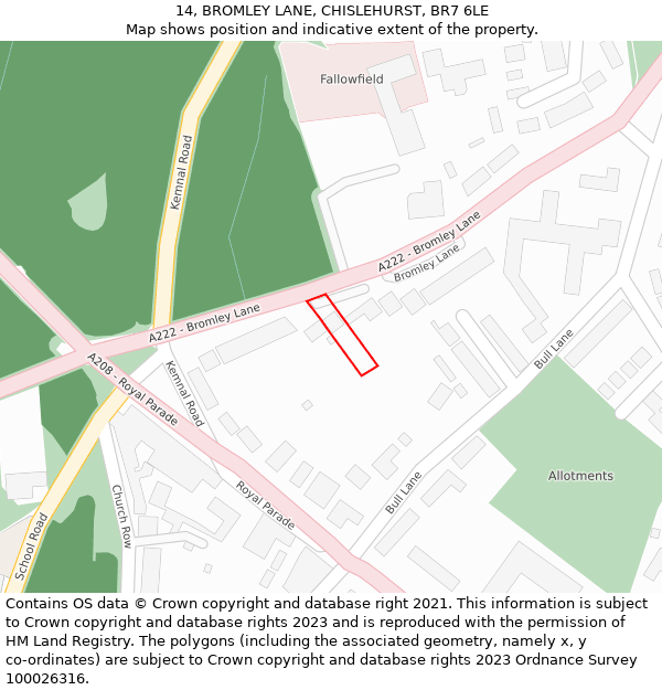 14, BROMLEY LANE, CHISLEHURST, BR7 6LE: Location map and indicative extent of plot