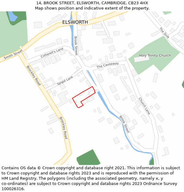 14, BROOK STREET, ELSWORTH, CAMBRIDGE, CB23 4HX: Location map and indicative extent of plot