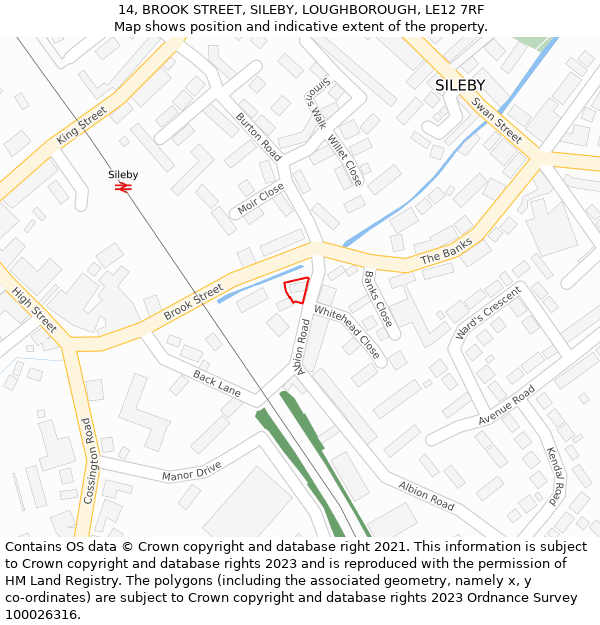 14, BROOK STREET, SILEBY, LOUGHBOROUGH, LE12 7RF: Location map and indicative extent of plot