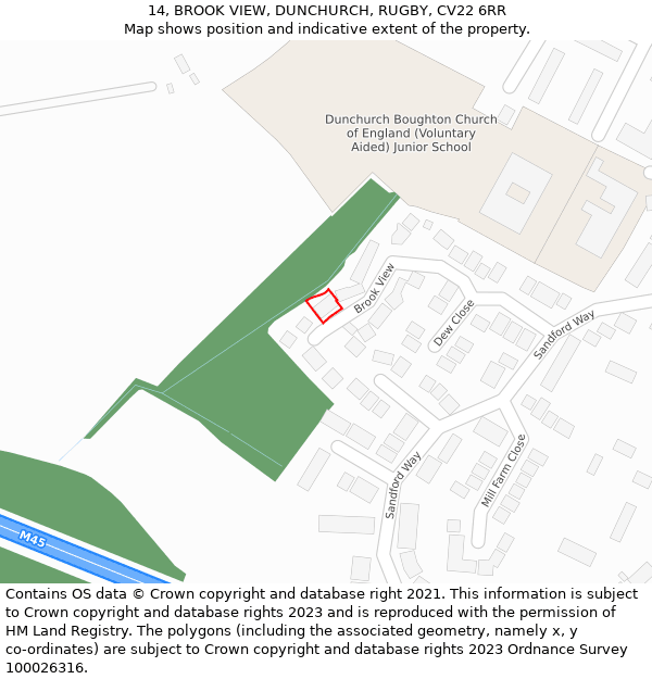 14, BROOK VIEW, DUNCHURCH, RUGBY, CV22 6RR: Location map and indicative extent of plot