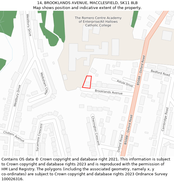 14, BROOKLANDS AVENUE, MACCLESFIELD, SK11 8LB: Location map and indicative extent of plot