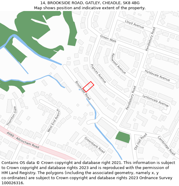 14, BROOKSIDE ROAD, GATLEY, CHEADLE, SK8 4BG: Location map and indicative extent of plot