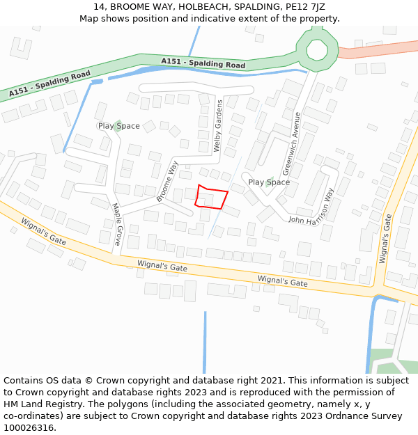 14, BROOME WAY, HOLBEACH, SPALDING, PE12 7JZ: Location map and indicative extent of plot