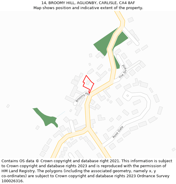 14, BROOMY HILL, AGLIONBY, CARLISLE, CA4 8AF: Location map and indicative extent of plot