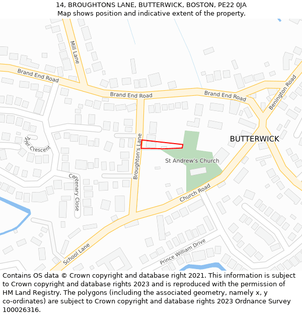 14, BROUGHTONS LANE, BUTTERWICK, BOSTON, PE22 0JA: Location map and indicative extent of plot