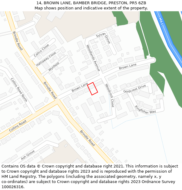 14, BROWN LANE, BAMBER BRIDGE, PRESTON, PR5 6ZB: Location map and indicative extent of plot