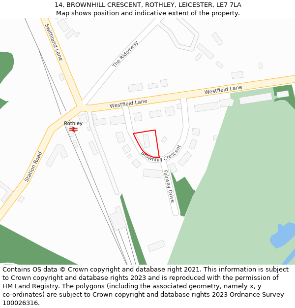 14, BROWNHILL CRESCENT, ROTHLEY, LEICESTER, LE7 7LA: Location map and indicative extent of plot