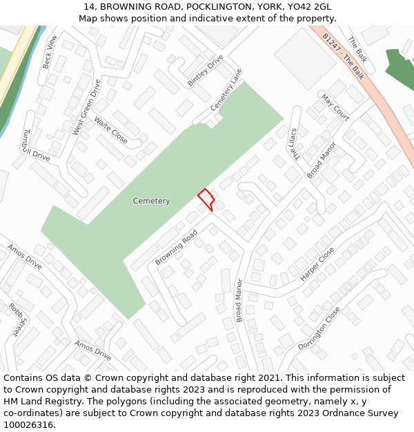 14, BROWNING ROAD, POCKLINGTON, YORK, YO42 2GL: Location map and indicative extent of plot