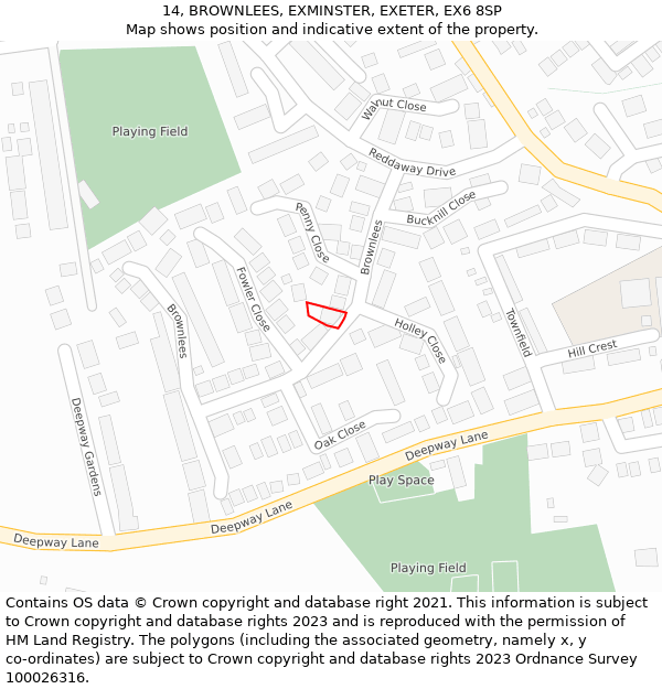 14, BROWNLEES, EXMINSTER, EXETER, EX6 8SP: Location map and indicative extent of plot