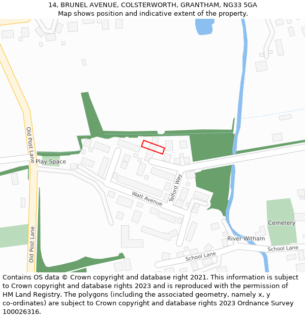 14, BRUNEL AVENUE, COLSTERWORTH, GRANTHAM, NG33 5GA: Location map and indicative extent of plot