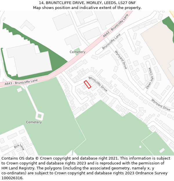 14, BRUNTCLIFFE DRIVE, MORLEY, LEEDS, LS27 0NF: Location map and indicative extent of plot