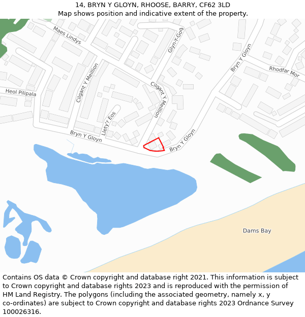 14, BRYN Y GLOYN, RHOOSE, BARRY, CF62 3LD: Location map and indicative extent of plot