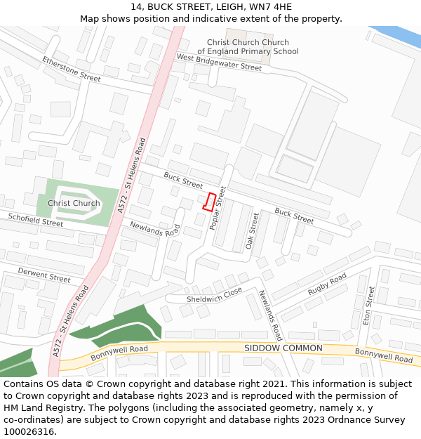 14, BUCK STREET, LEIGH, WN7 4HE: Location map and indicative extent of plot