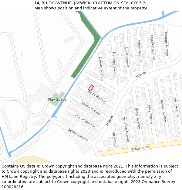 14, BUICK AVENUE, JAYWICK, CLACTON-ON-SEA, CO15 2LJ: Location map and indicative extent of plot