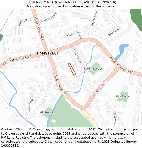 14, BUNKLEY MEADOW, HAMSTREET, ASHFORD, TN26 2HQ: Location map and indicative extent of plot