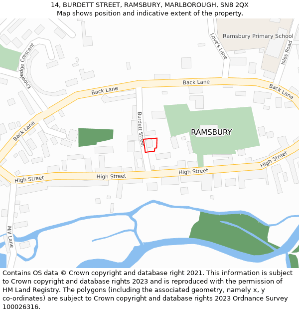 14, BURDETT STREET, RAMSBURY, MARLBOROUGH, SN8 2QX: Location map and indicative extent of plot