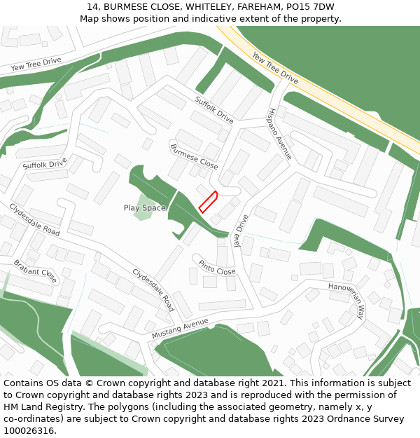 14, BURMESE CLOSE, WHITELEY, FAREHAM, PO15 7DW: Location map and indicative extent of plot