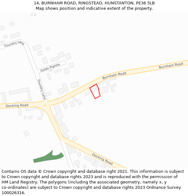 14, BURNHAM ROAD, RINGSTEAD, HUNSTANTON, PE36 5LB: Location map and indicative extent of plot