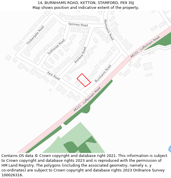 14, BURNHAMS ROAD, KETTON, STAMFORD, PE9 3SJ: Location map and indicative extent of plot