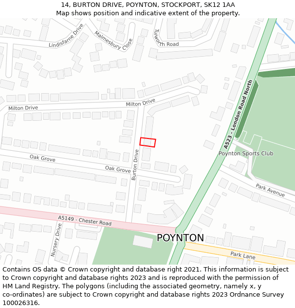 14, BURTON DRIVE, POYNTON, STOCKPORT, SK12 1AA: Location map and indicative extent of plot
