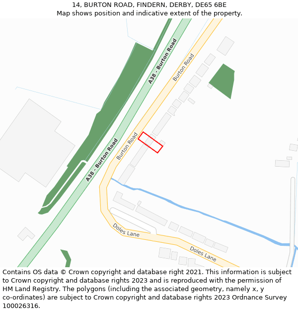 14, BURTON ROAD, FINDERN, DERBY, DE65 6BE: Location map and indicative extent of plot